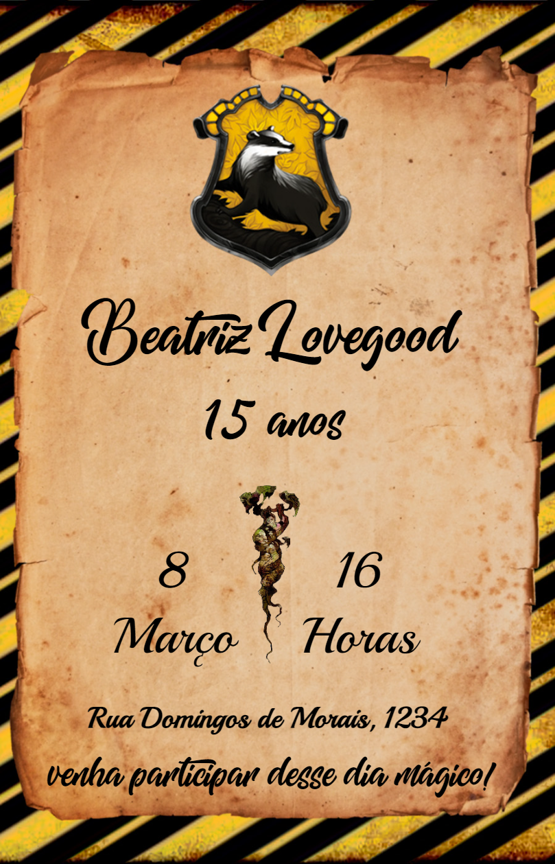 Convite Aniversário Harry Potter Lufa Lufa para Editar Online Convite Aniversário Harry Potter Lufa Lufa para Editar Online