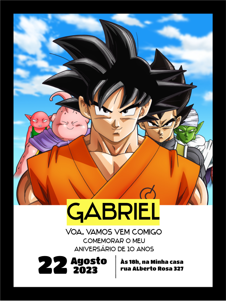Convite Aniversário Dragon Ball Z com Goku para Editar Online