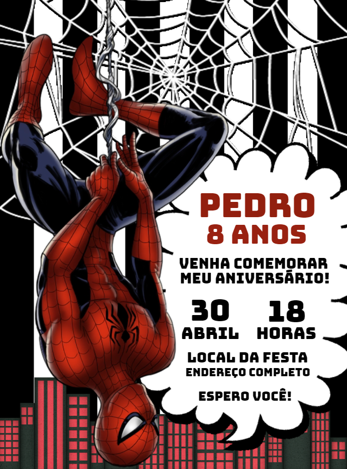 Convite de Aniversário Homem Aranha para Editar Online