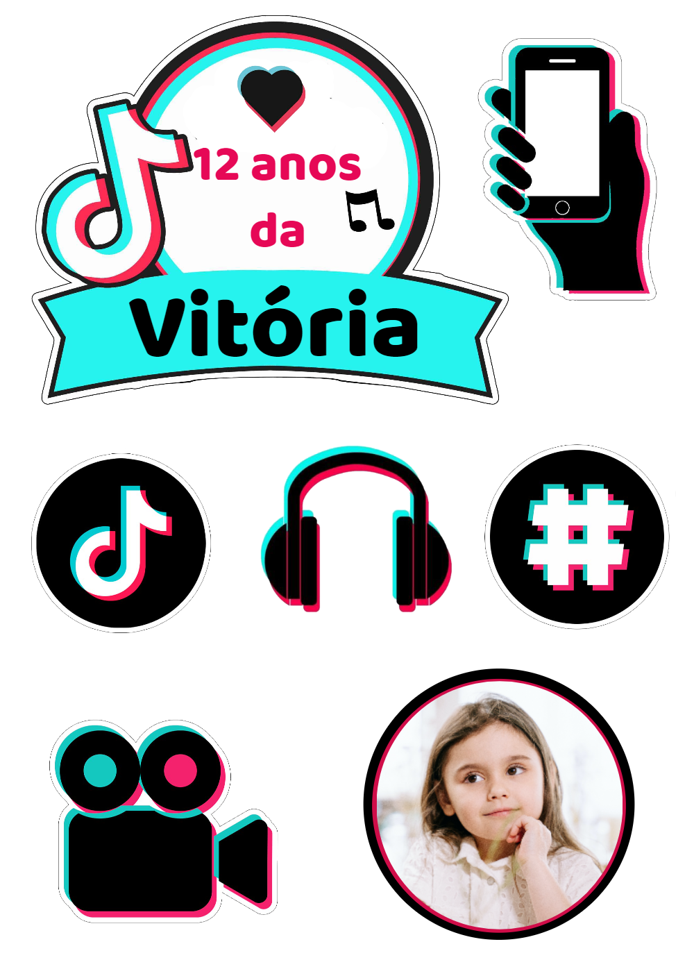 Topo de Bolo Tik Tok com Foto para Editar e Imprimir Topo de Bolo Tik Tok com Foto para Editar e Imprimir