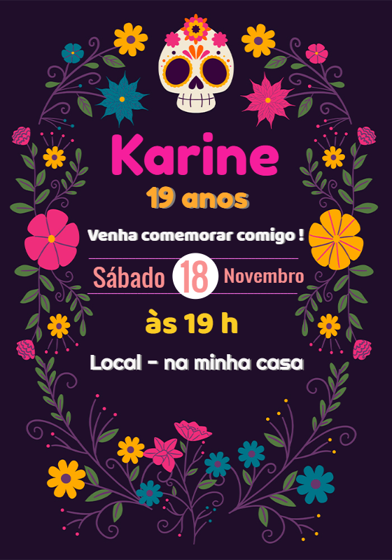 Convite Aniversário Caveira Mexicana para Editar Online Convite Aniversário Caveira Mexicana para Editar Online