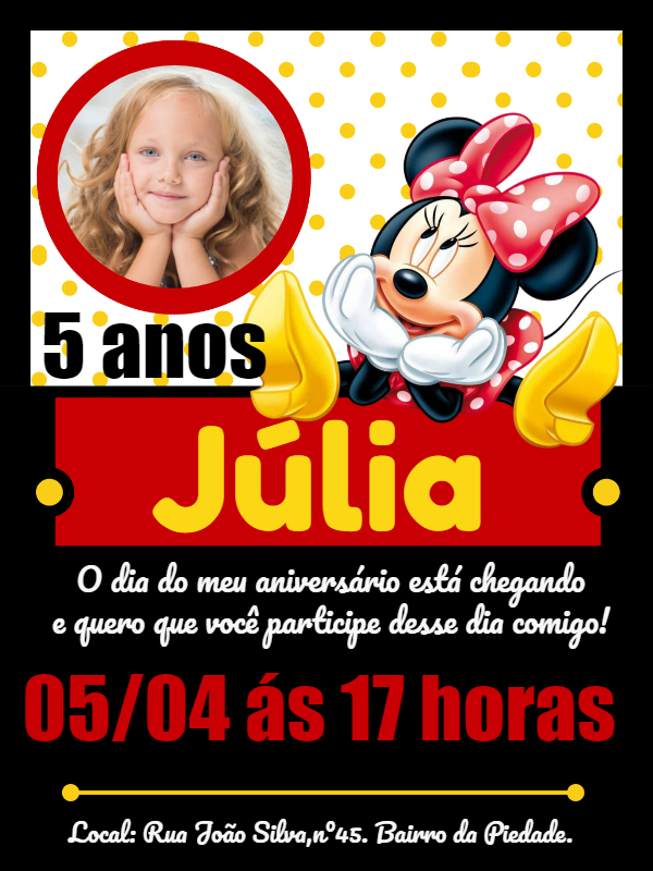 Convite de Aniversário Minnie com Foto para Editar Online Convite de Aniversário Minnie com Foto para Editar Online