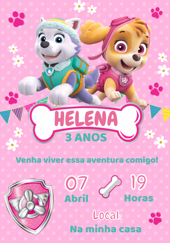 Convite Patrulha Canina Menina com Skye e Everest para Editar Convite Patrulha Canina Menina com Skye e Everest para Editar