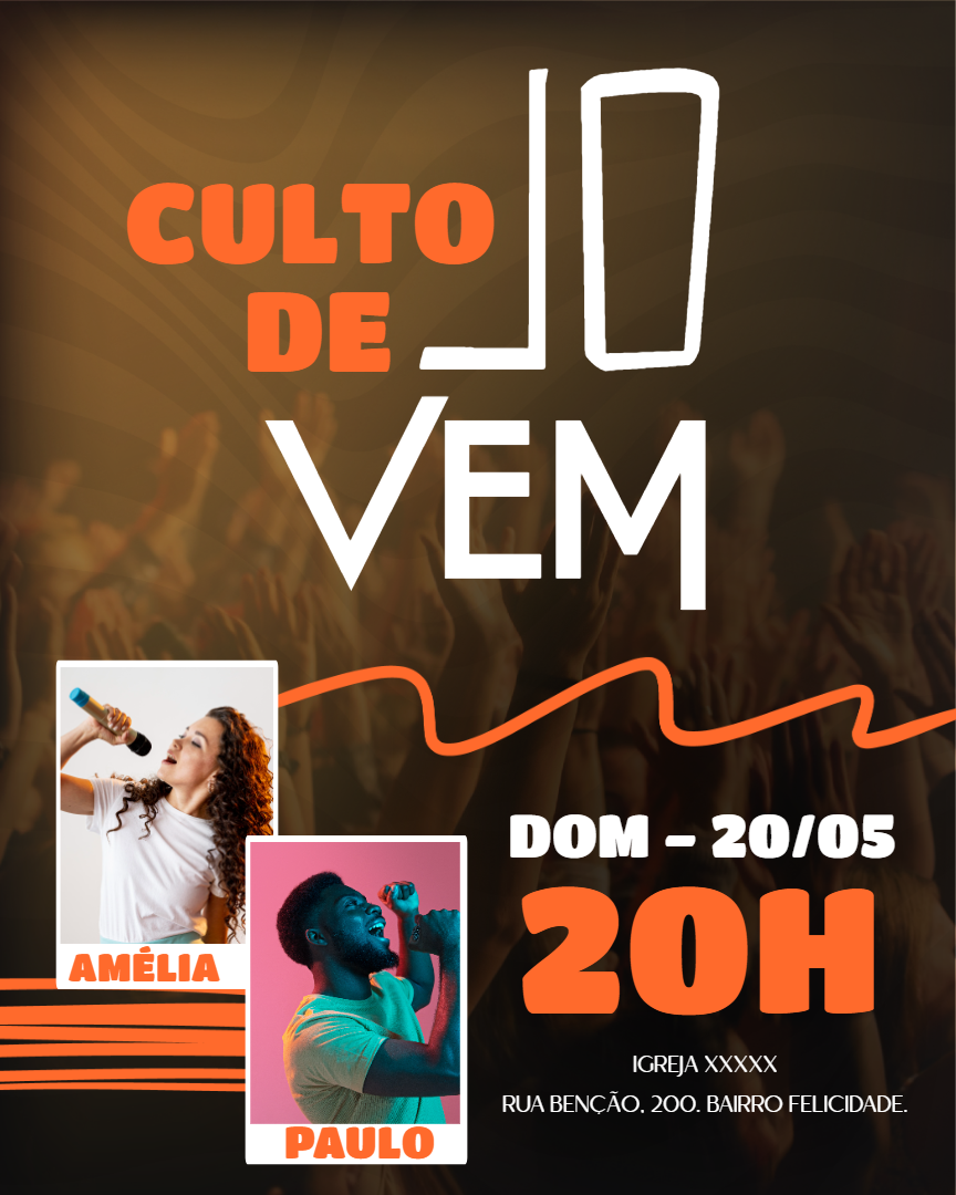 Cartaz para Culto de Jovens com Foto Editável Online Cartaz para Culto de Jovens com Foto Editável Online
