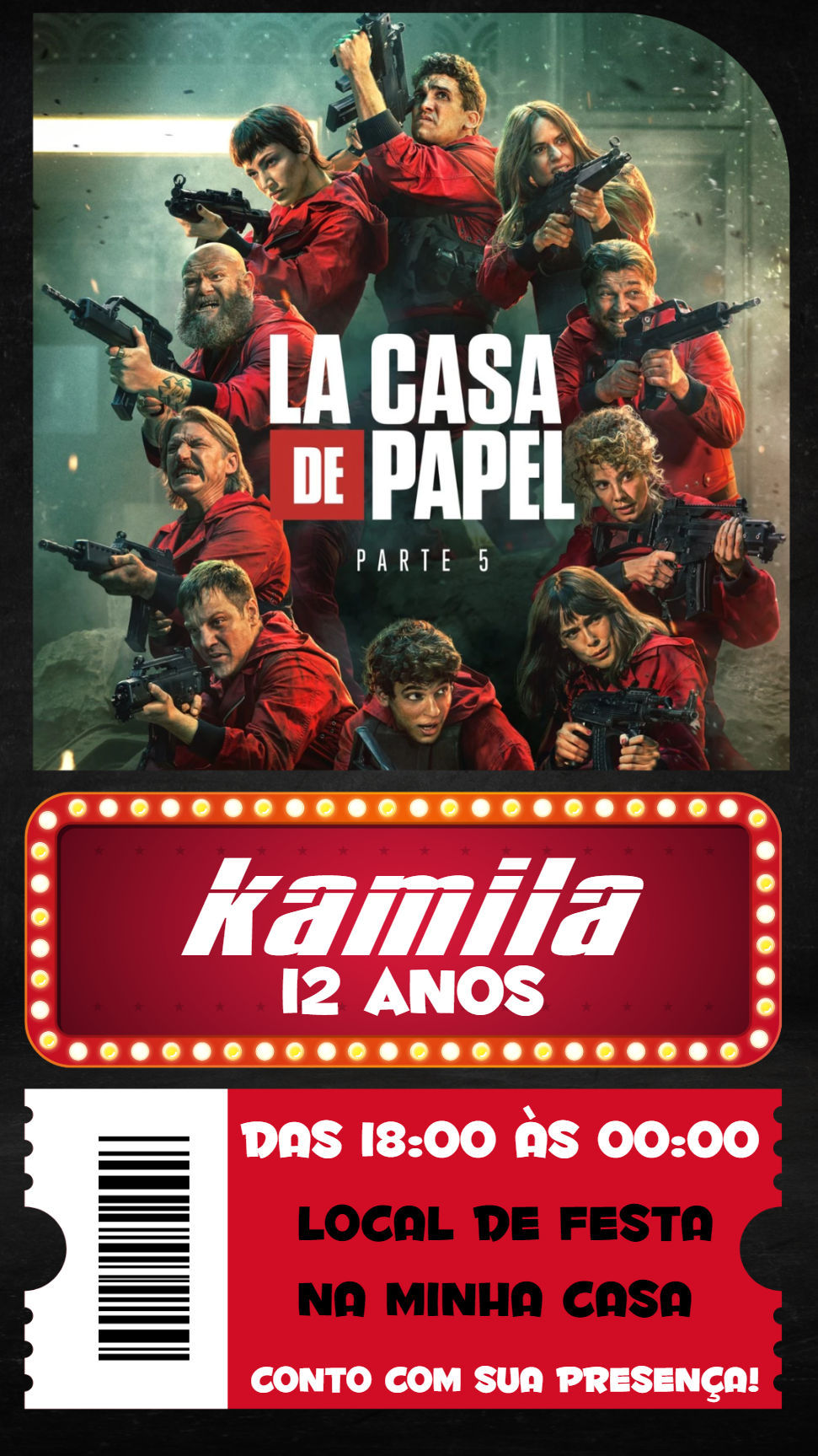 Convite Aniversário La Casa de Papel para Editar Online Convite Aniversário La Casa de Papel para Editar Online