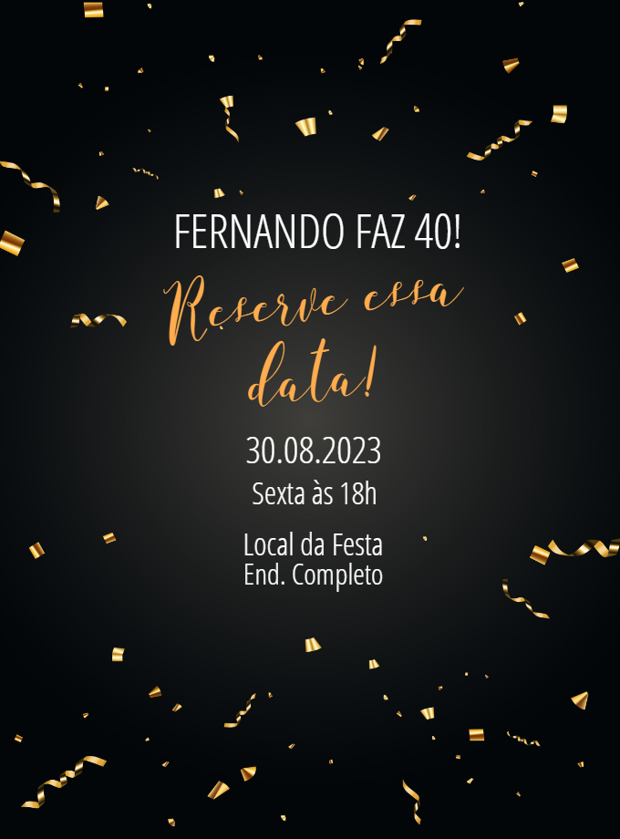 Convite de Aniversário Elegante com Confete Dourado para Editar Convite de Aniversário Elegante com Confete Dourado para Editar