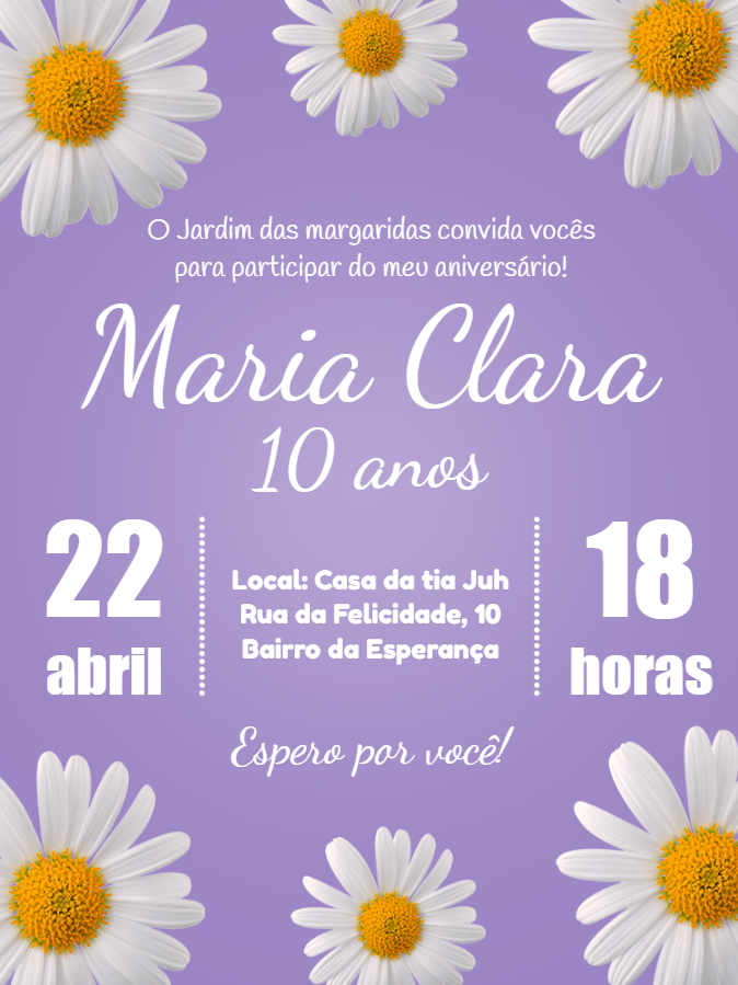 Convite de Aniversário Margarida para Editar Online Convite de Aniversário Margarida para Editar Online