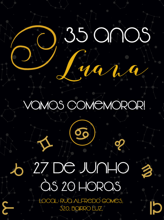 Convite de Aniversário Zodíaco Câncer Editável Online Convite de Aniversário Zodíaco Câncer Editável Online