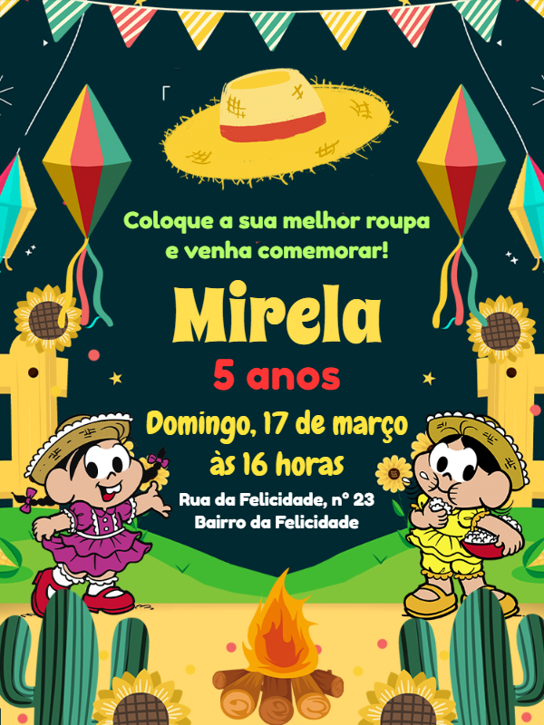 Convite Festa Junina Turma da Mônica para Editar Online Convite Festa Junina Turma da Mônica para Editar Online