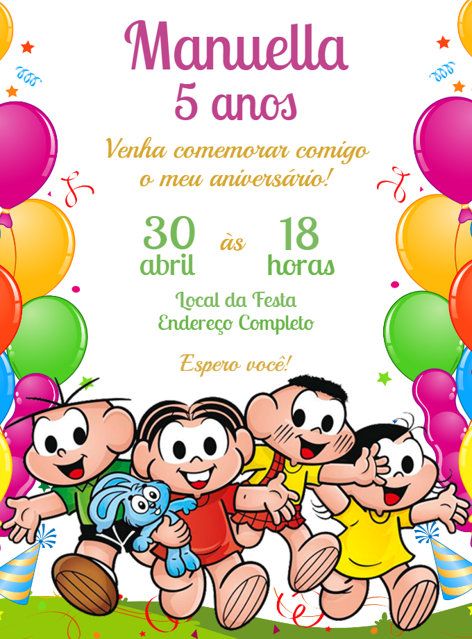 Convite de Aniversário Turma da Mônica para Editar Online Convite de Aniversário Turma da Mônica para Editar Online