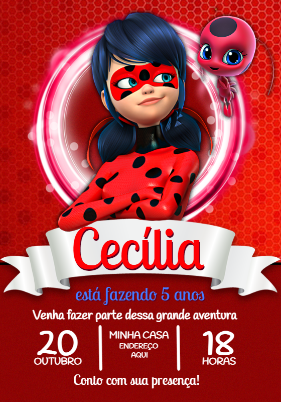 Convite de Aniversário Ladybug para Editar Online Convite de Aniversário Ladybug para Editar Online