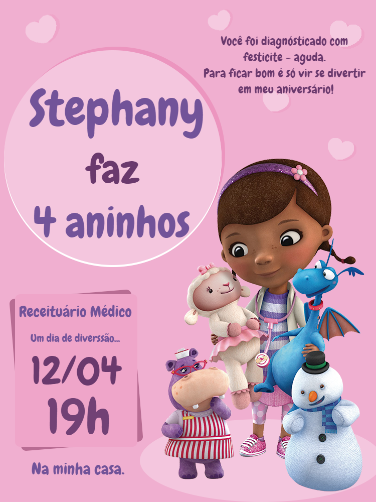 Convite Aniversário Doutora Brinquedos para Editar Online Convite Aniversário Doutora Brinquedos para Editar Online