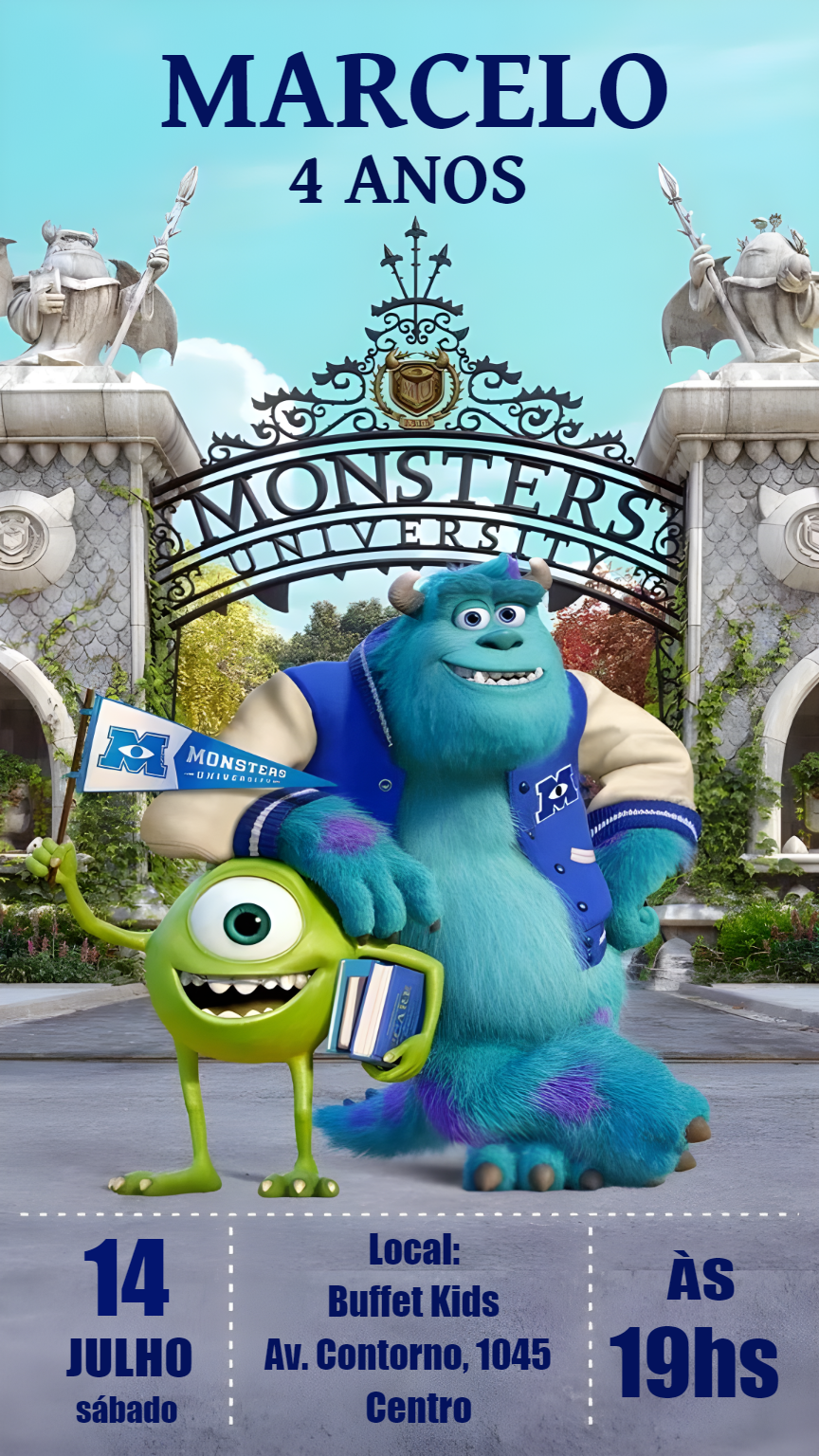 Convite Aniversário Universidade Monstros para Editar Online Convite Aniversário Universidade Monstros para Editar Online
