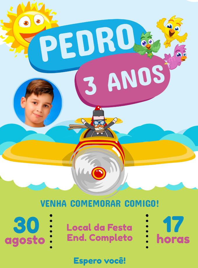 Convite de Aniversário Mundo Bita com Foto para Editar Online Convite de Aniversário Mundo Bita com Foto para Editar Online