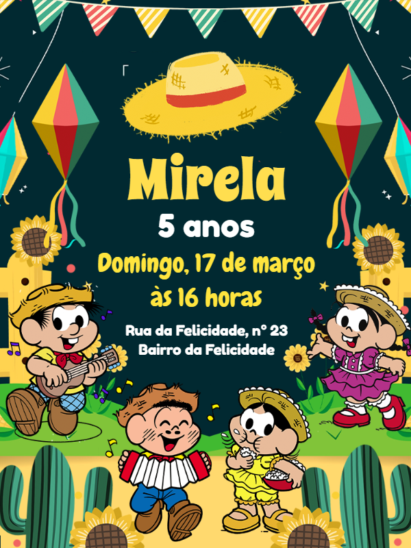 Convite Aniversário Festa Junina Turma da Mônica para Editar Convite Aniversário Festa Junina Turma da Mônica para Editar