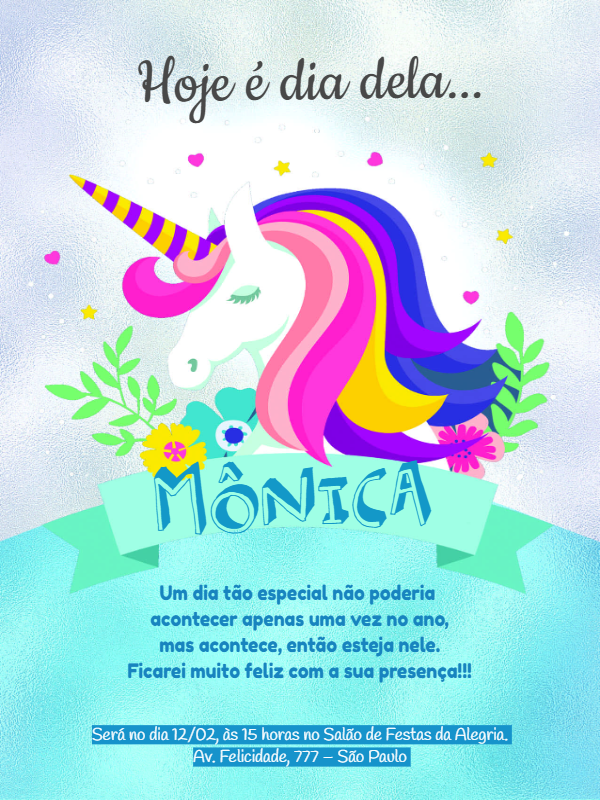 Convite de Aniversário Unicórnio Mágico para Editar Online Convite de Aniversário Unicórnio Mágico para Editar Online