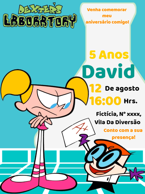 Convite de Aniversário Laboratório de Dexter para Editar Online Convite de Aniversário Laboratório de Dexter para Editar Online