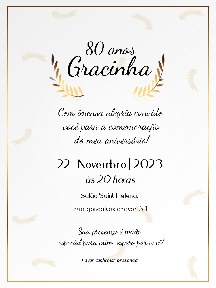 Convite de Aniversário 80 Anos Elegante para Editar Online Convite de Aniversário 80 Anos Elegante para Editar Online