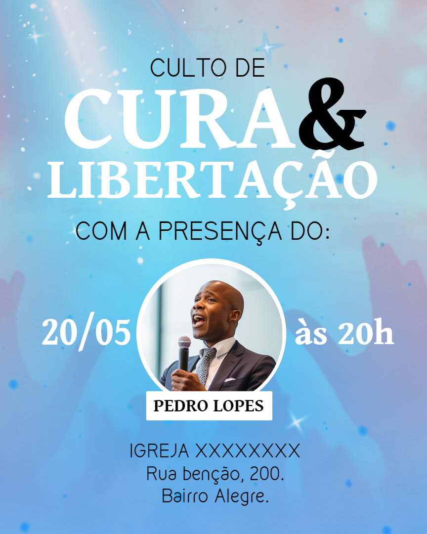 Cartaz para Culto de Cura e Libertação para Editar com Foto Cartaz para Culto de Cura e Libertação para Editar com Foto
