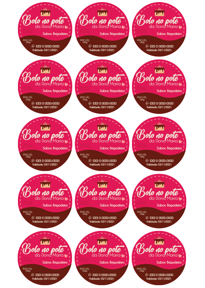 Adesivo para Bolo no Pote: Rótulo Editável para Confeitaria Adesivo para Bolo no Pote: Rótulo Editável para Confeitaria