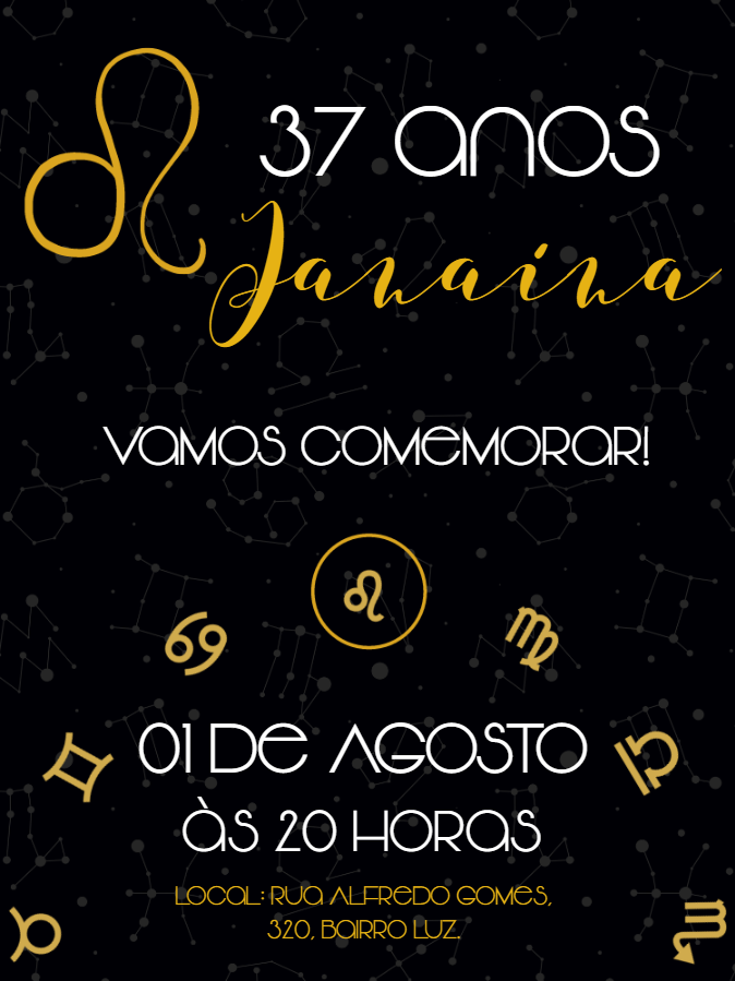 Convite de Aniversário Signo Leão Editável Online Convite de Aniversário Signo Leão Editável Online