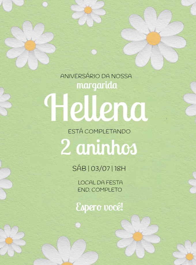Convite Aniversário Margaridas Delicado para Editar Online Convite Aniversário Margaridas Delicado para Editar Online
