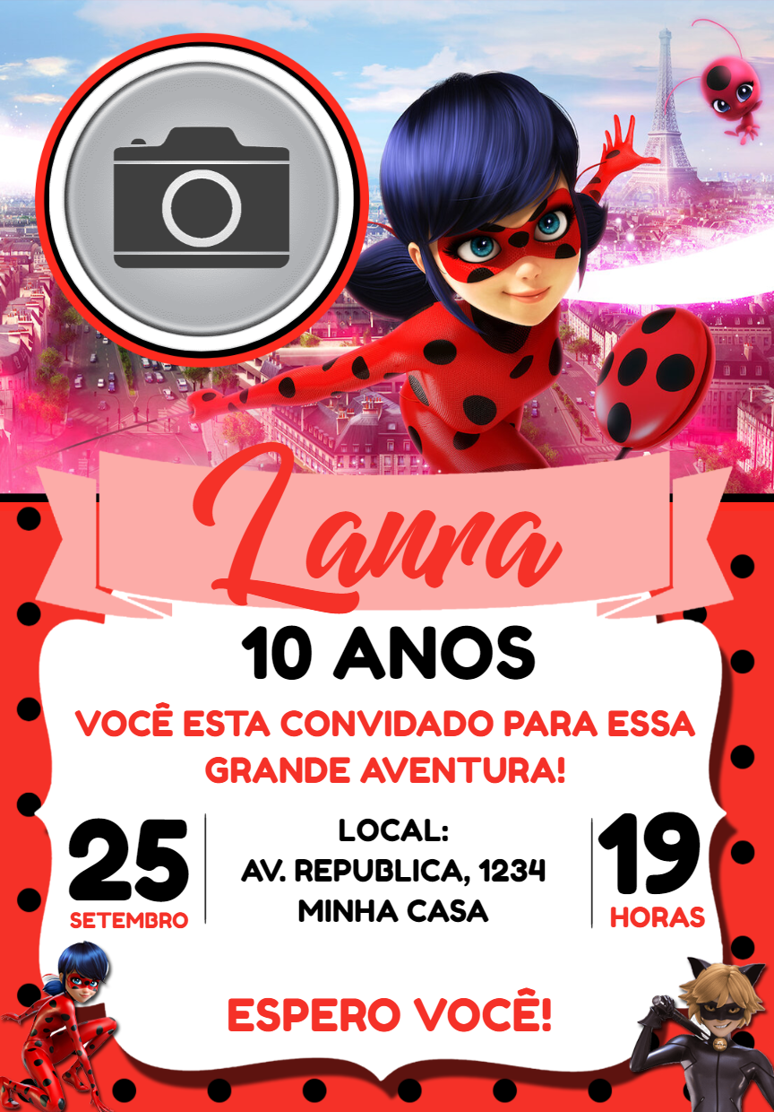 Convite de Aniversário Ladybug com Foto para Editar Online Convite de Aniversário Ladybug com Foto para Editar Online