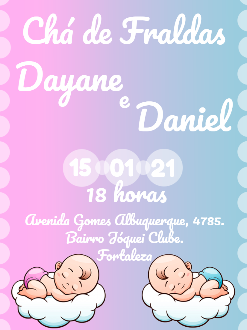 Convite Chá de Fraldas Gêmeos Rosa e Azul para Editar Online Convite Chá de Fraldas Gêmeos Rosa e Azul para Editar Online