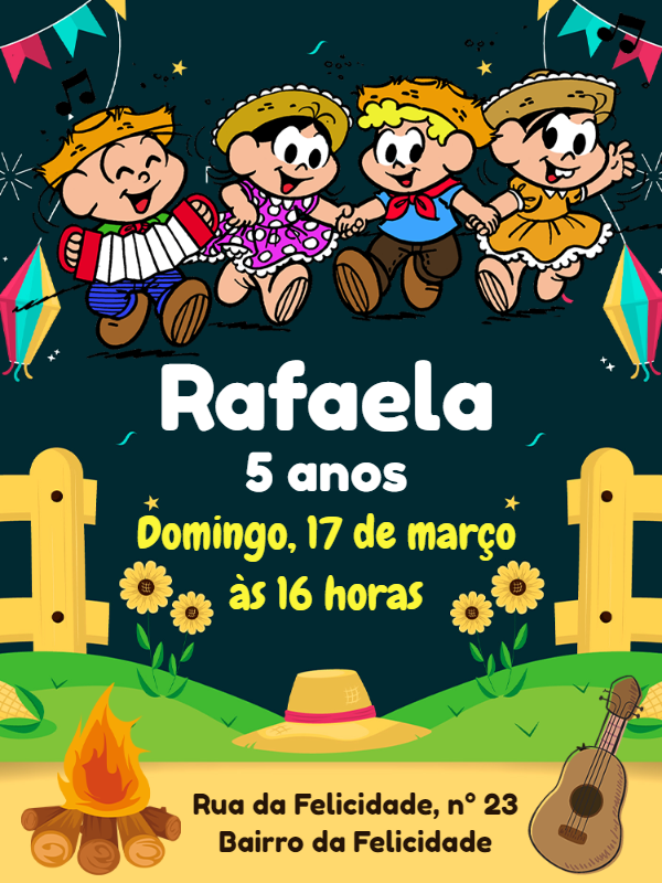 Convite Festa Junina Turma da Mônica para Editar Online Convite Festa Junina Turma da Mônica para Editar Online