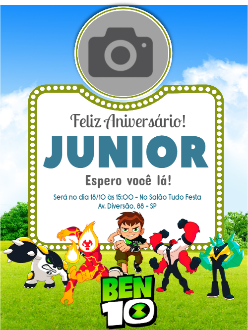 Convite de Aniversário Ben 10 com Foto para Editar Online Convite de Aniversário Ben 10 com Foto para Editar Online