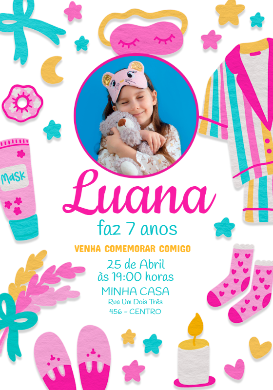 Convite Festa do Pijama com Foto para Editar Online Convite Festa do Pijama com Foto para Editar Online