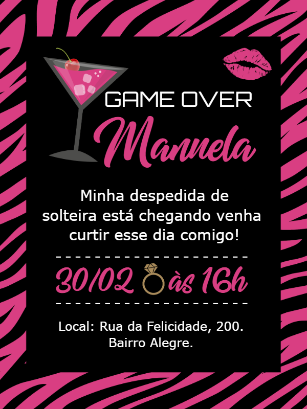 Convite Despedida de Solteira Game Over para Editar Online Convite Despedida de Solteira Game Over para Editar Online