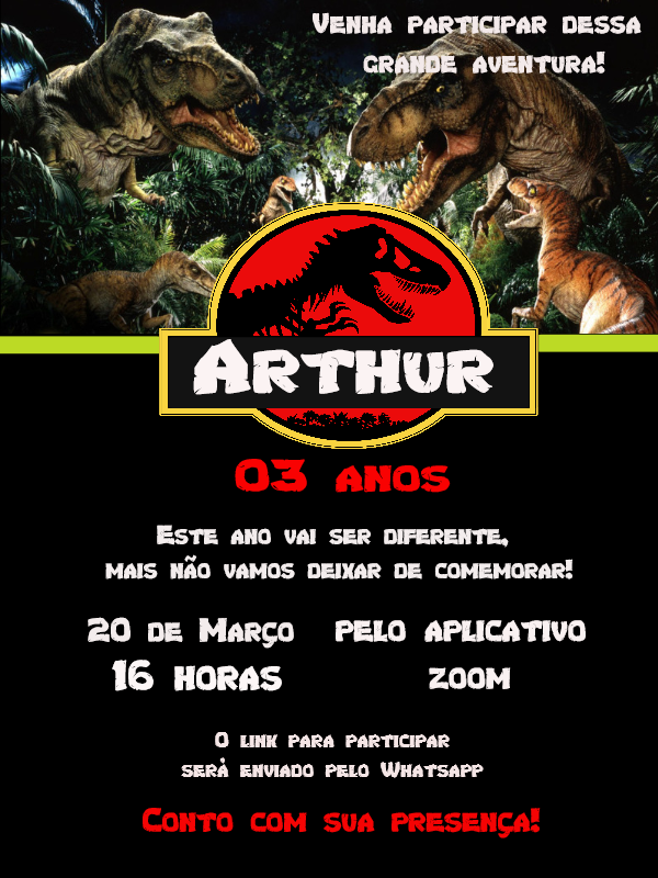 Convite Aniversário Jurassic Park para Editar Online Convite Aniversário Jurassic Park para Editar Online