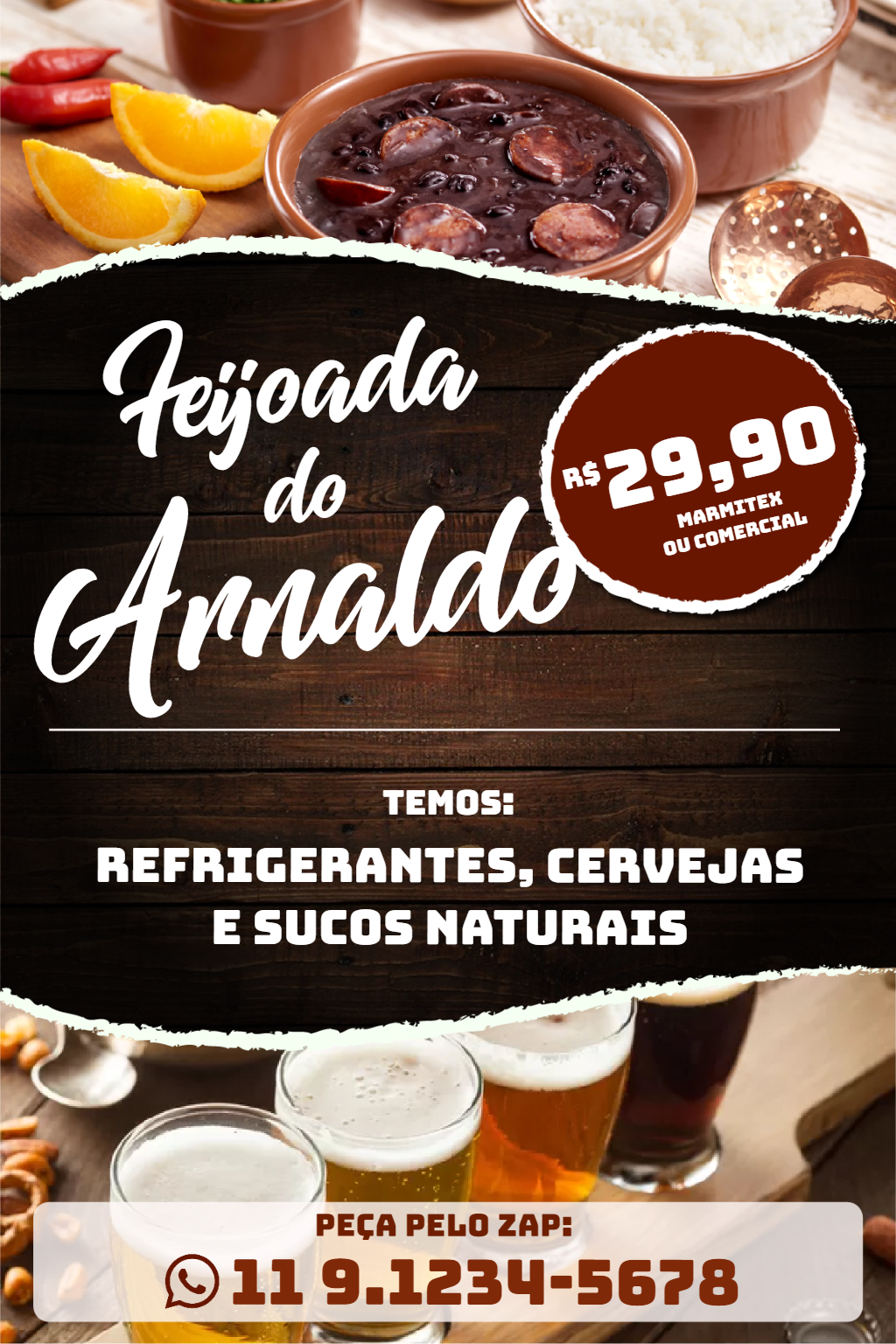 Folheto de Feijoada para Restaurante Editável Online Folheto de Feijoada para Restaurante Editável Online