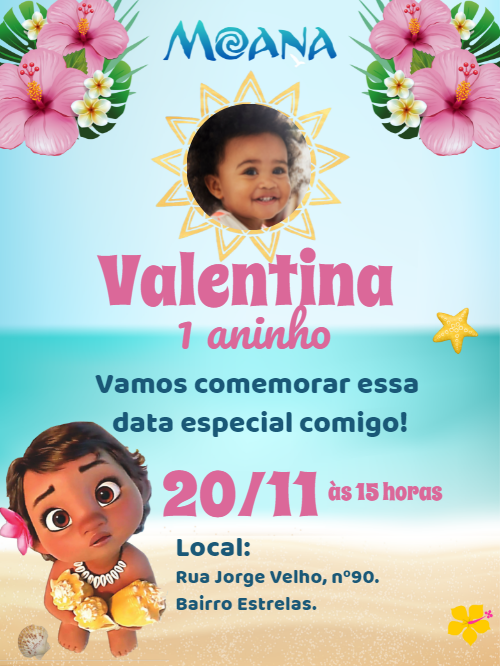 Convite Aniversário Moana Baby com Foto para Editar Online Convite Aniversário Moana Baby com Foto para Editar Online