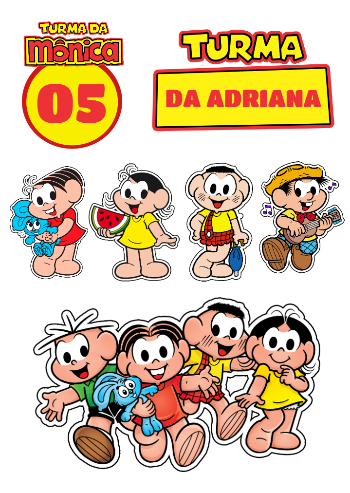 Topo de Bolo Turma da Mônica com Personagens para Editar Topo de Bolo Turma da Mônica com Personagens para Editar