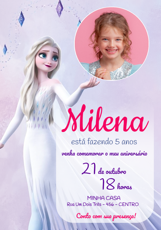 Convite Aniversário Frozen 2 com Foto para Editar Online Convite Aniversário Frozen 2 com Foto para Editar Online