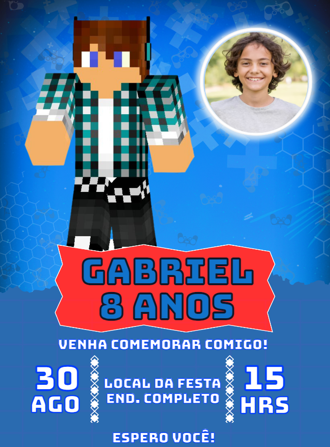 Convite Aniversário Minecraft com Foto para Editar Online Convite Aniversário Minecraft com Foto para Editar Online