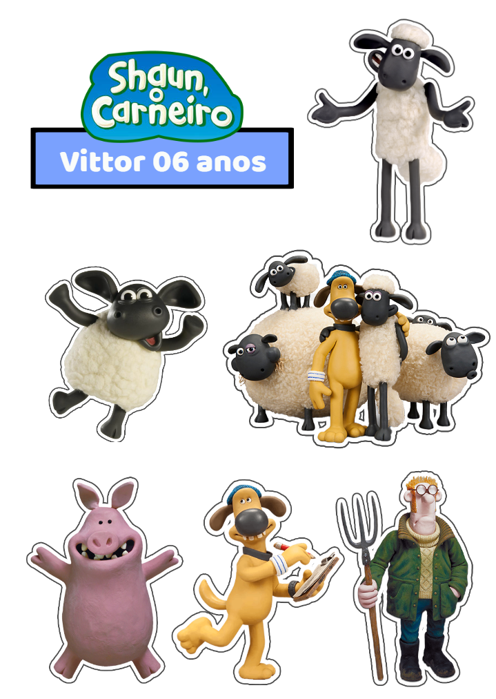Topo de Bolo Shaun o Carneiro para Editar e Imprimir Topo de Bolo Shaun o Carneiro para Editar e Imprimir