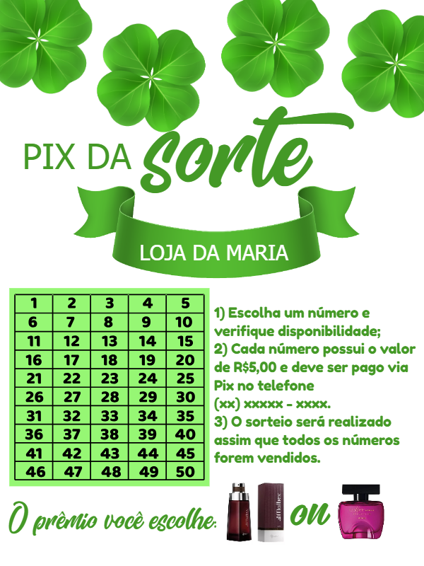 Rifa Pix da Sorte com Tabela de Números para Editar Online Rifa Pix da Sorte com Tabela de Números para Editar Online