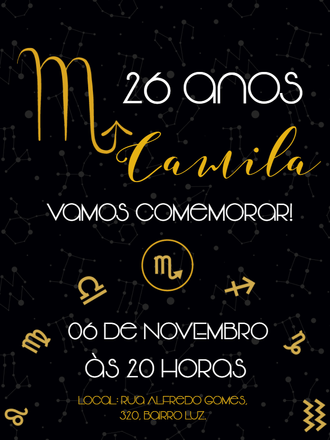 Convite Aniversário Signo Escorpião para Editar Online Convite Aniversário Signo Escorpião para Editar Online