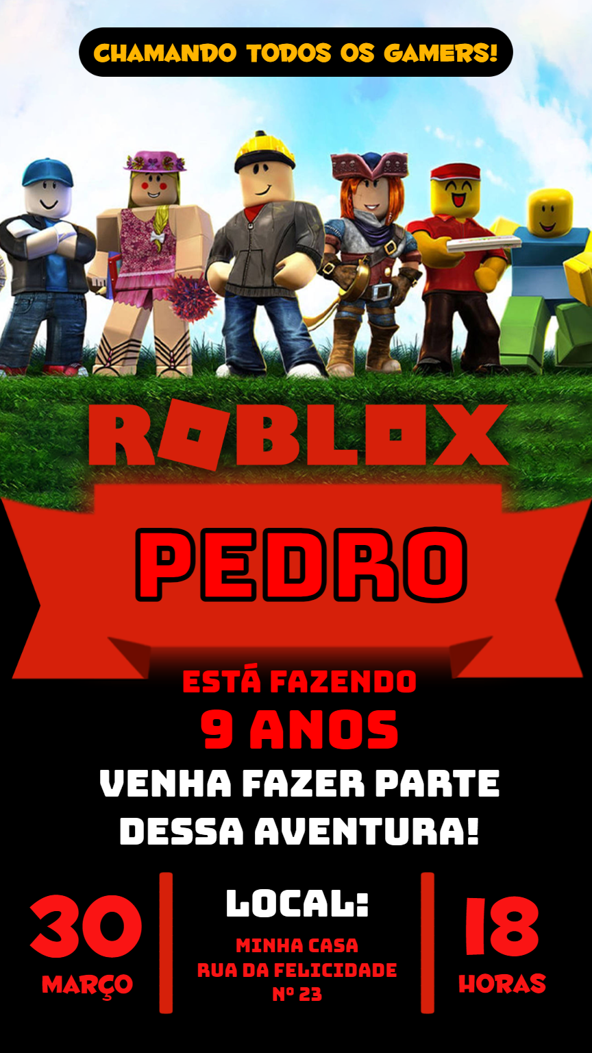 Convite Aniversário Roblox com Personagens para Editar Online Convite Aniversário Roblox com Personagens para Editar Online