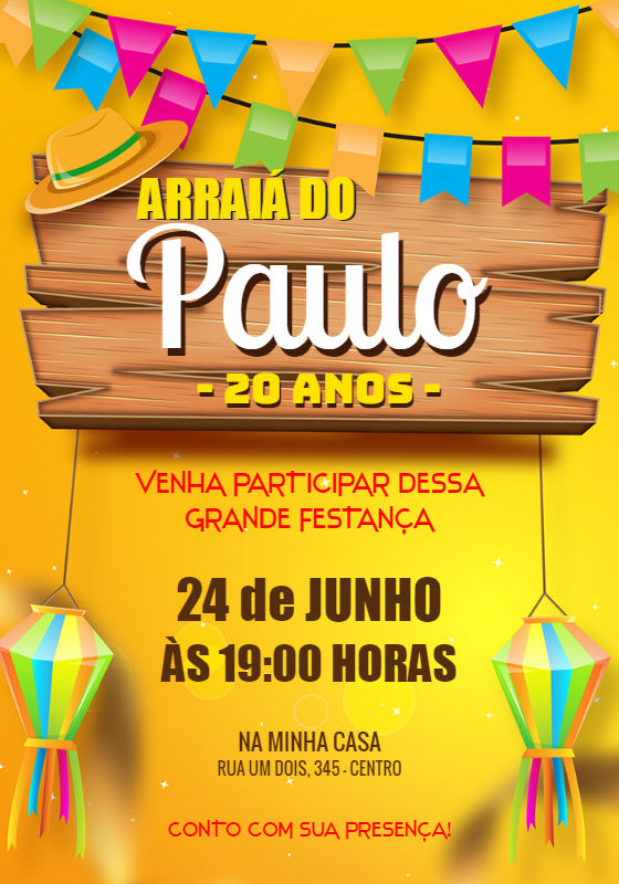 Convite de Aniversário Festa Junina Rústico para Editar Online Convite de Aniversário Festa Junina Rústico para Editar Online