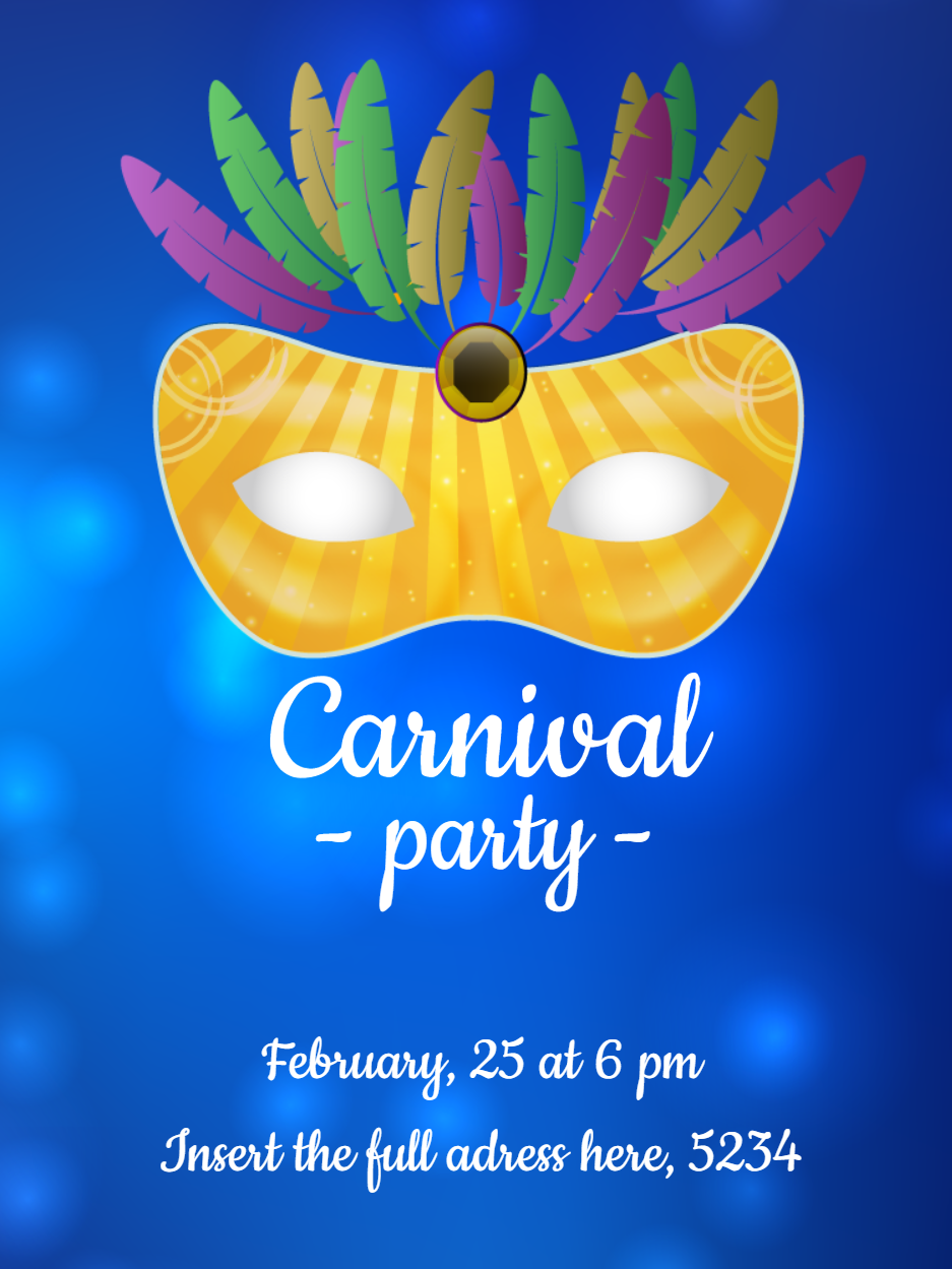 Carnival Party Invitation with Mask to Edit Online Carnival Party Invitation with Mask to Edit Online