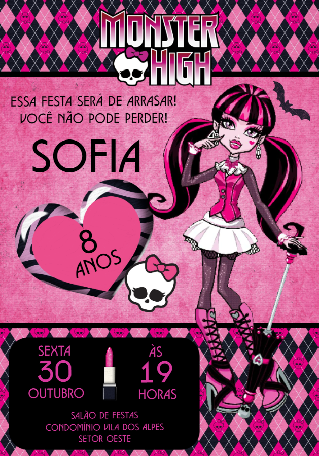 Convite de Aniversário Monster High Editável Online Convite de Aniversário Monster High Editável Online