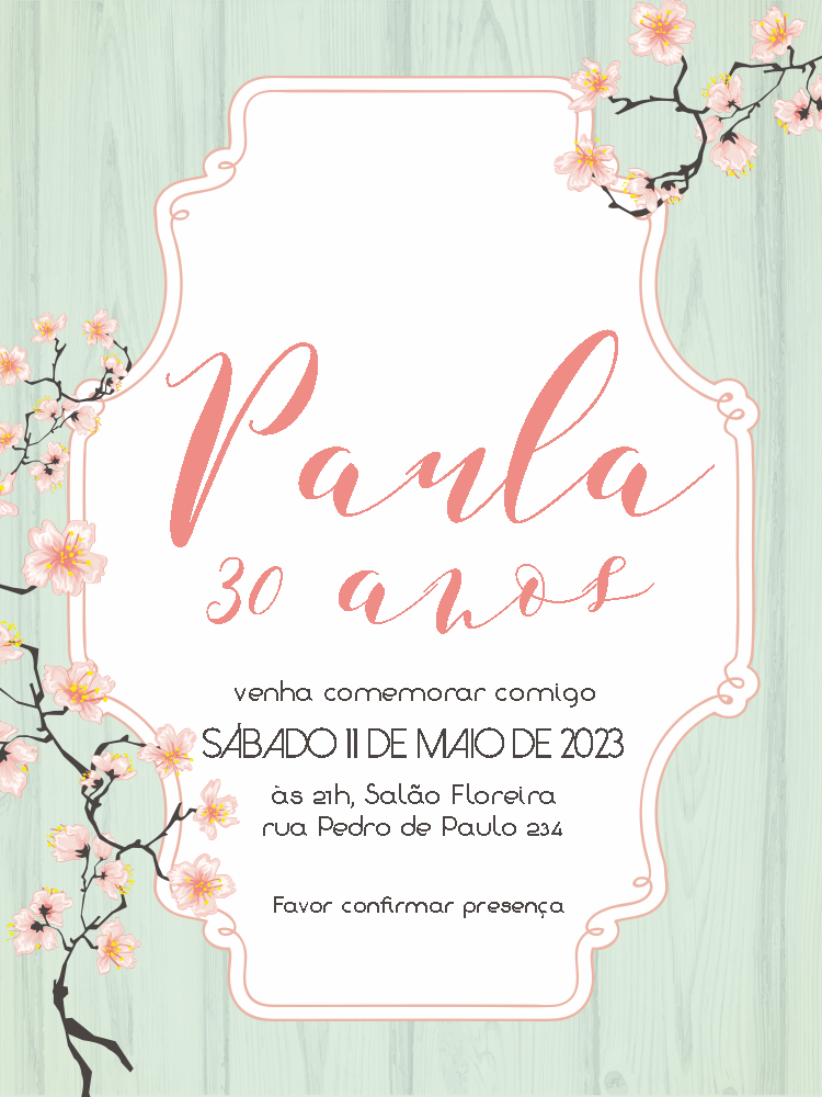 Convite de Aniversário 30 Anos Floral para Editar Online Convite de Aniversário 30 Anos Floral para Editar Online