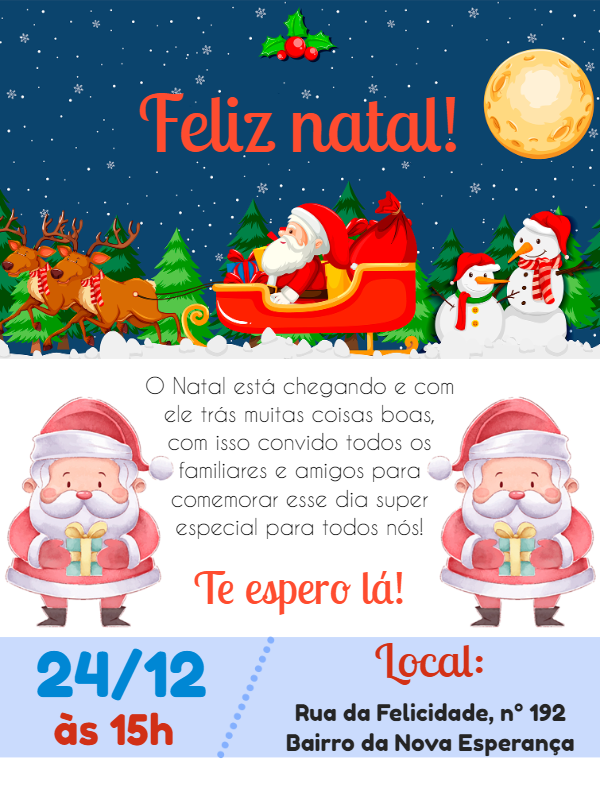 Convite de Natal com Papai Noel e Trenó para Editar Online Convite de Natal com Papai Noel e Trenó para Editar Online