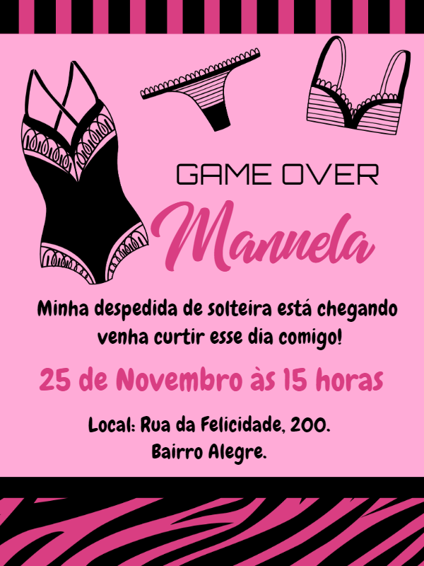 Convite Despedida de Solteira Game Over para Editar Online