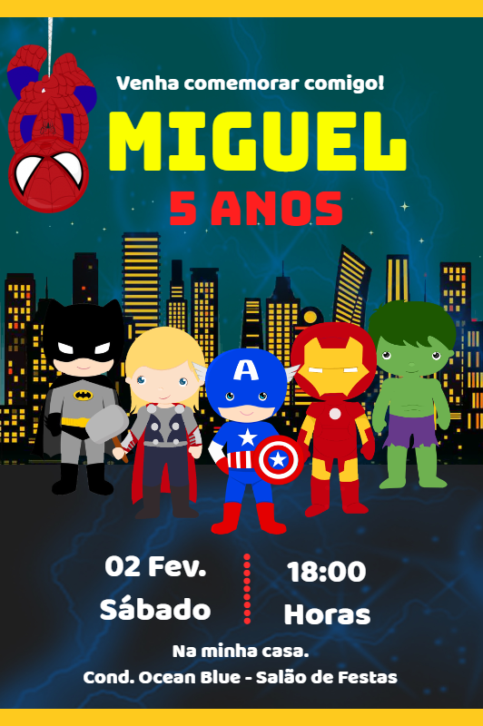 Convite de Aniversário Super Heróis para Editar Online Convite de Aniversário Super Heróis para Editar Online