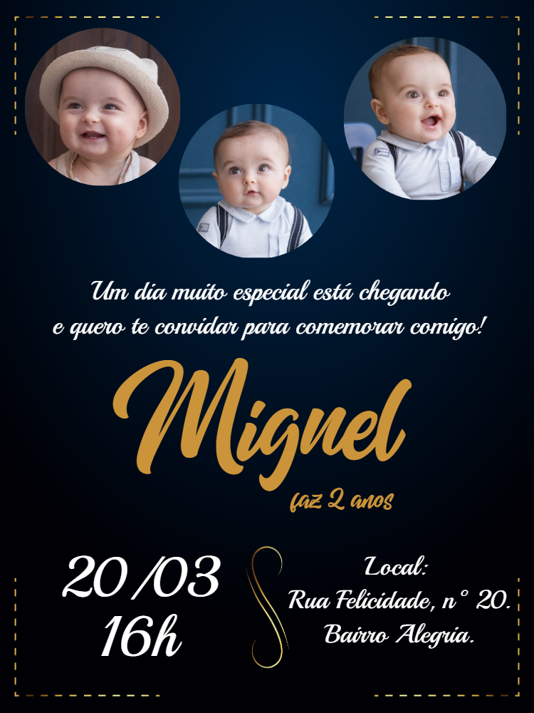 Convite de Aniversário Realeza com Foto para Editar Online Convite de Aniversário Realeza com Foto para Editar Online